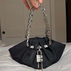 Givenchy Kenny Black Satin Bag with Silver Chain